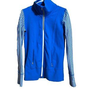 Lululemon Daily Yoga Jacket Beaming Blue/Classic Stripe Polar Cream Women Size 6
